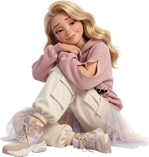 Carmen avatar character sitting