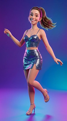 Custom avatar in a dance skirt and top